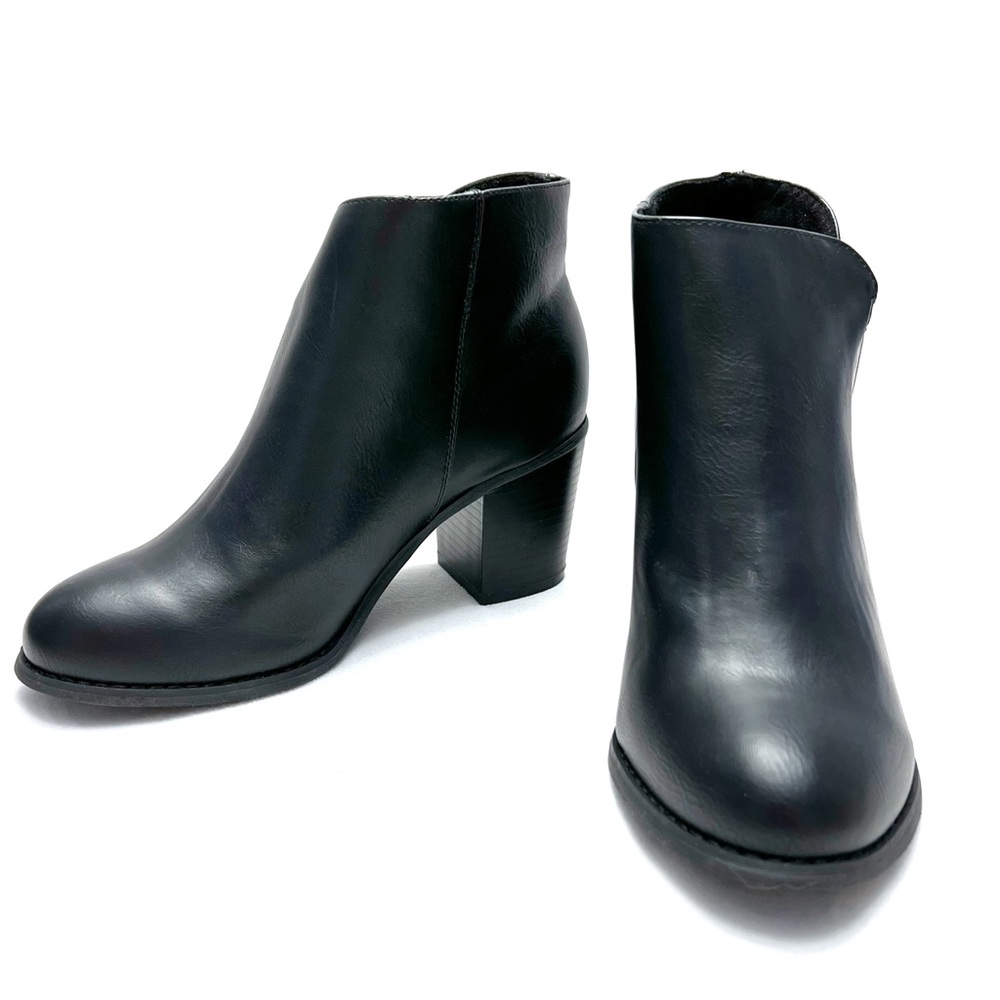 Luoika Wide Width Ankle Boots Faux Leather Black Booties Size 6.5